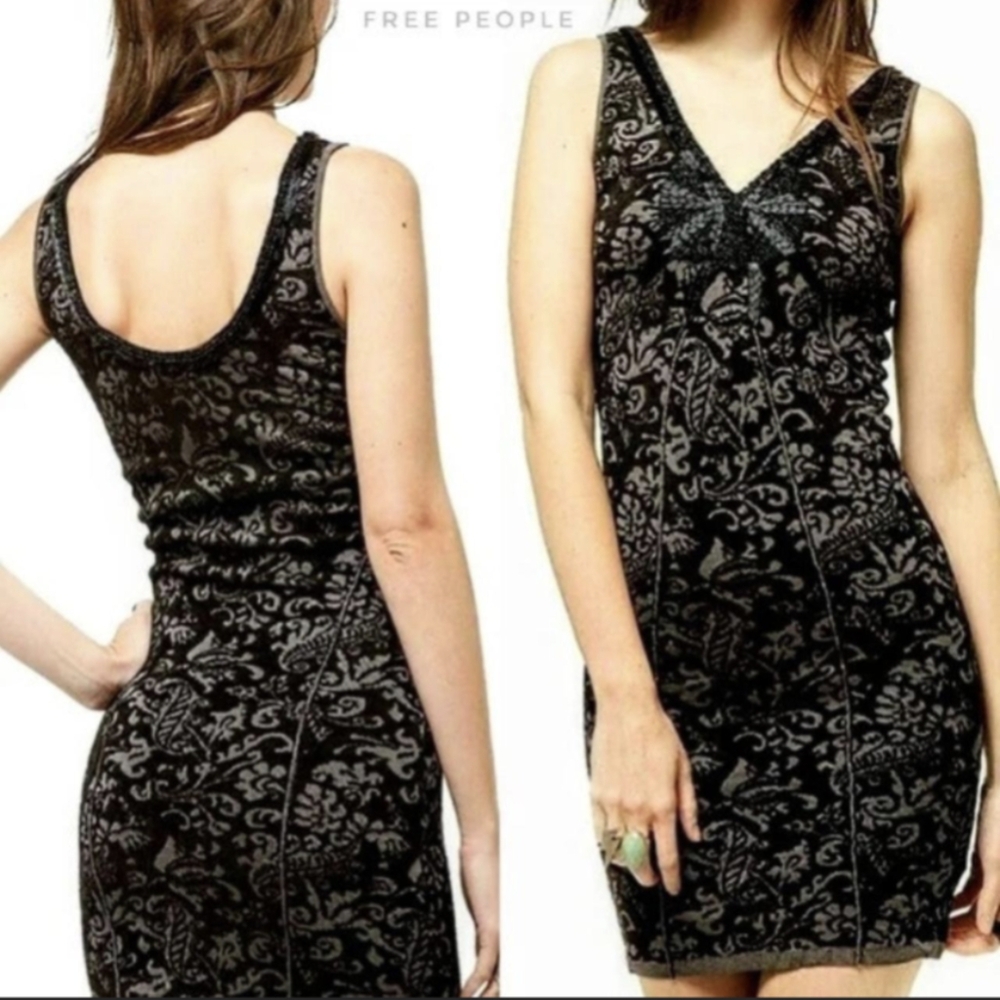 Free People Starstruck Black & Grey Beaded Knit Pullover Bodycon Mini Dress- XS - Picture 14 of 16